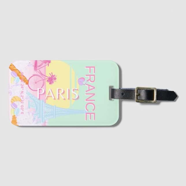 Paris, Frankrike, Travel Art, Preppy, Pastel, Grön Bagagebricka (Framsida horisontal)