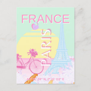 Paris, Frankrike, Travel Art, Preppy, Pastel, Grön Helg Vykort