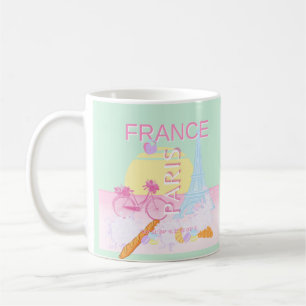 Paris, Frankrike, Travel Art, Preppy, Pastel, Grön Kaffemugg
