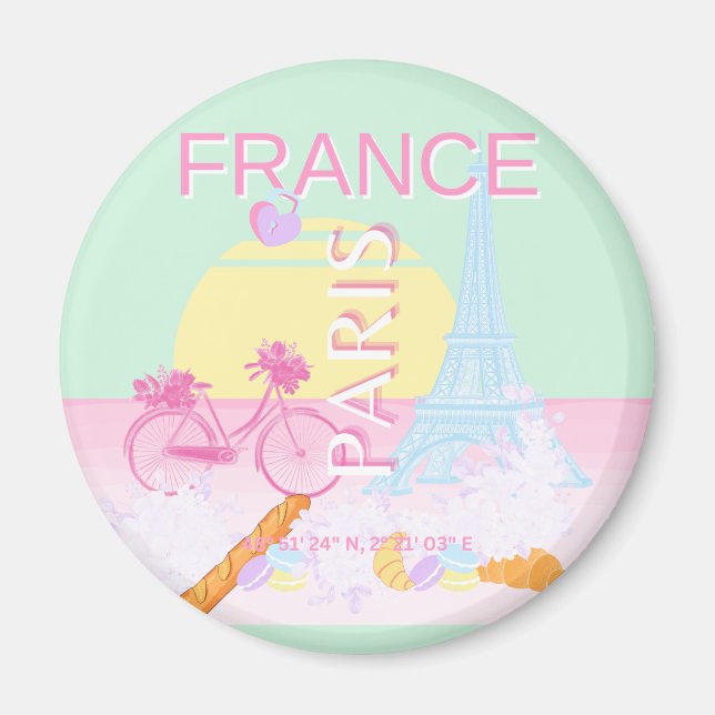 Paris, Frankrike, Travel Art, Preppy, Pastel, Grön Magnet (Framsidan)