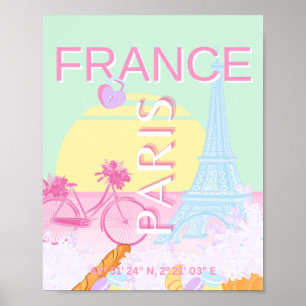 Paris, Frankrike, Travel Art, Preppy, Pastel, Grön Poster