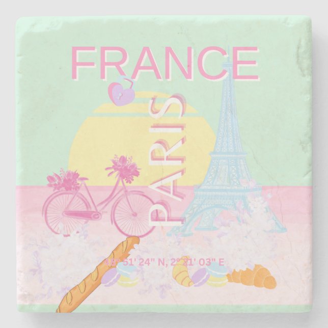 Paris, Frankrike, Travel Art, Preppy, Pastel, Grön Stenunderlägg (Framsidan)