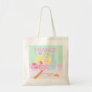 Paris, Frankrike, Travel Art, Preppy, Pastel, Grön Tygkasse