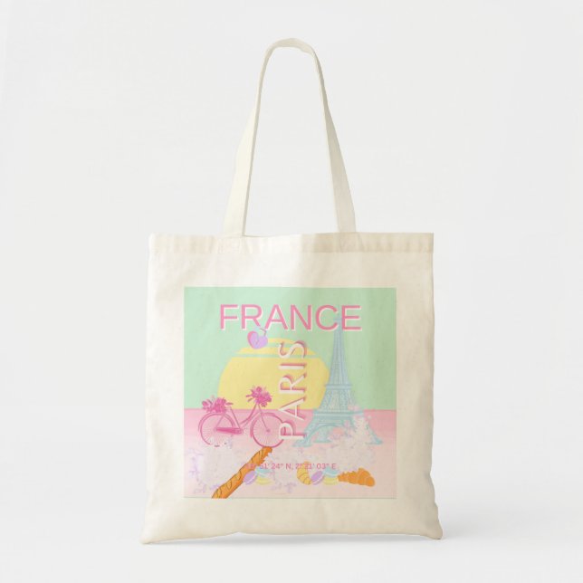 Paris, Frankrike, Travel Art, Preppy, Pastel, Grön Tygkasse (Framsidan)