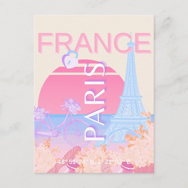 Paris, Frankrike, Travel Art, Preppy, Pastel Helg Vykort (Framsida)
