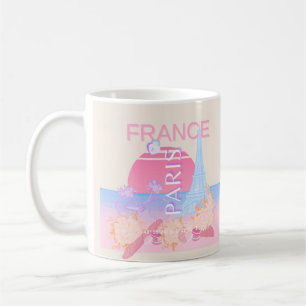 Paris, Frankrike, Travel Art, Preppy, Pastel Kaffemugg