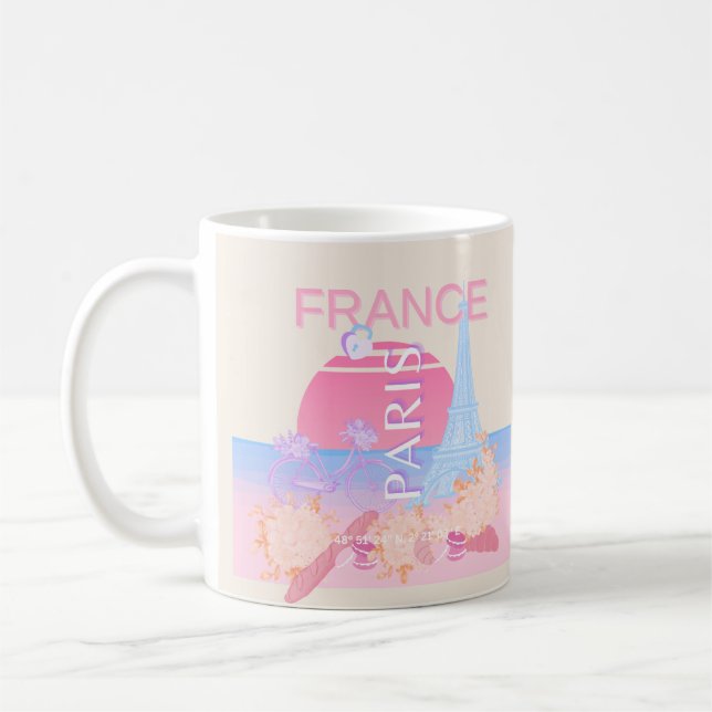 Paris, Frankrike, Travel Art, Preppy, Pastel Kaffemugg (Vänster)