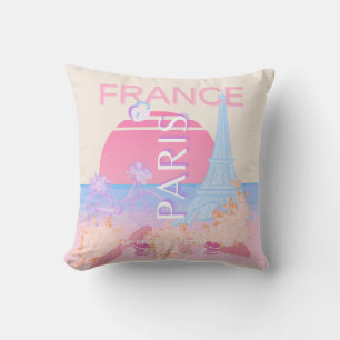 Paris, Frankrike, Travel Art, Preppy, Pastel Kudde
