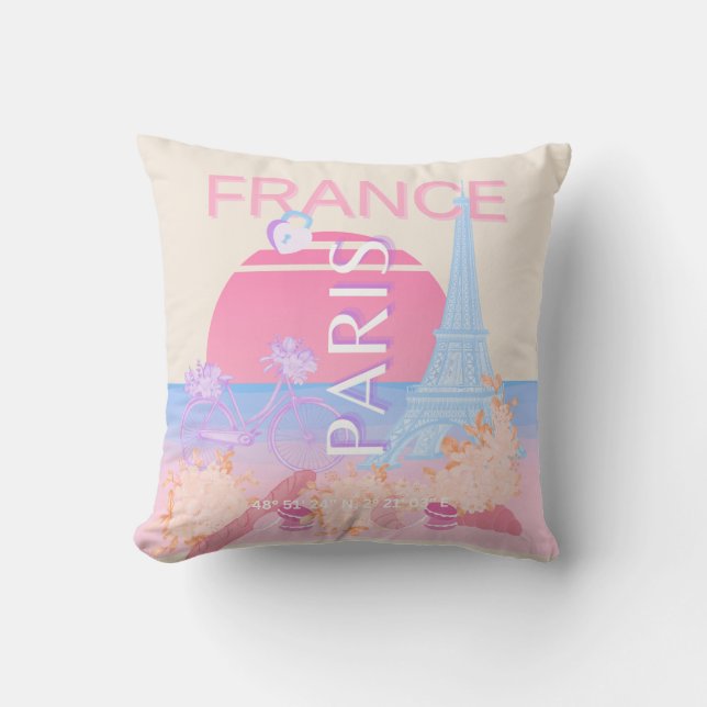 Paris, Frankrike, Travel Art, Preppy, Pastel Kudde (Framsida)
