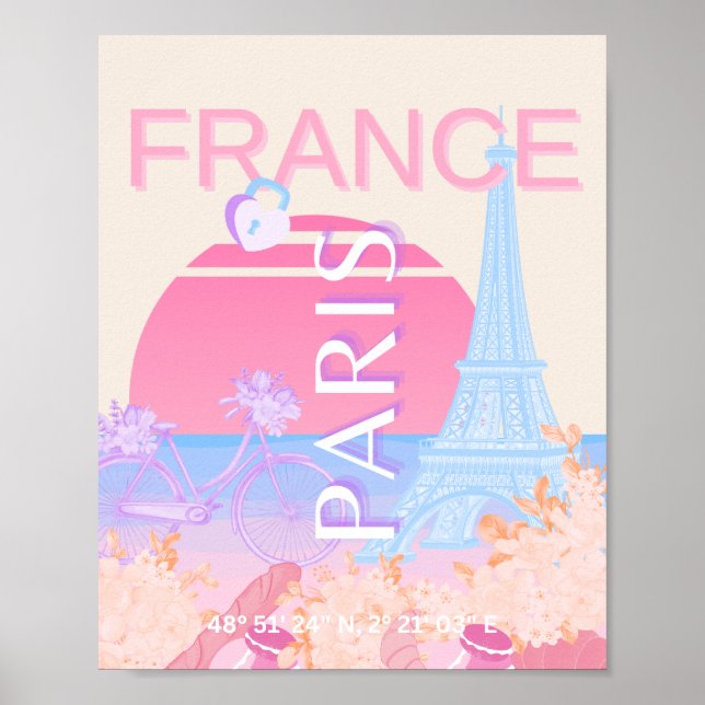 Paris, Frankrike, Travel Art, Preppy, Pastel Poster (Framsidan)