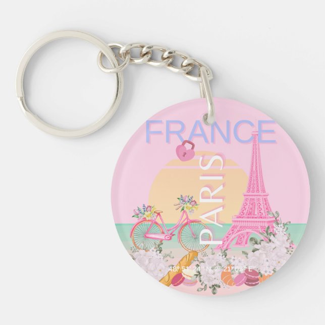 Paris, Frankrike, Travel Art, Preppy, Pastel, Rosa (Framsidan)