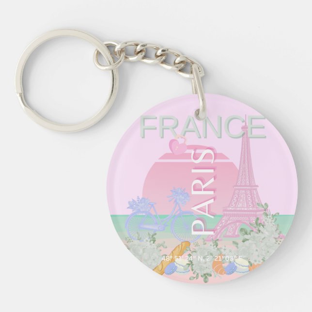 Paris, Frankrike, Travel Art, Preppy, Pastel, Rosa (Framsidan)