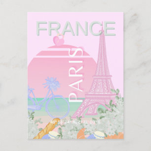 Paris, Frankrike, Travel Art, Preppy, Pastel, Rosa Helg Vykort
