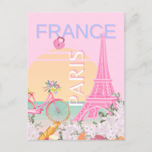 Paris, Frankrike, Travel Art, Preppy, Pastel, Rosa Helg Vykort