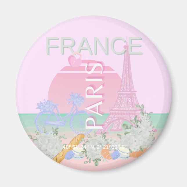 Paris, Frankrike, Travel Art, Preppy, Pastel, Rosa Magnet (Framsidan)
