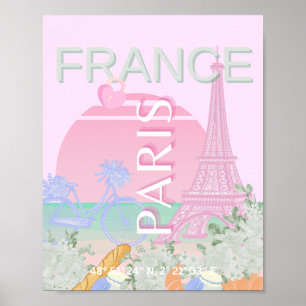 Paris, Frankrike, Travel Art, Preppy, Pastel, Rosa Poster