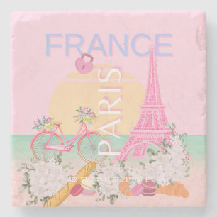 Paris, Frankrike, Travel Art, Preppy, Pastel, Rosa Stenunderlägg