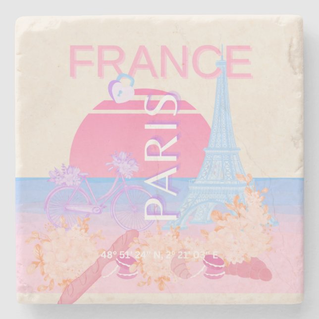 Paris, Frankrike, Travel Art, Preppy, Pastel Stenunderlägg (Framsidan)