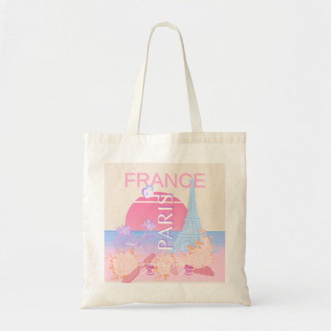 Paris, Frankrike, Travel Art, Preppy, Pastel Tygkasse (Framsidan)