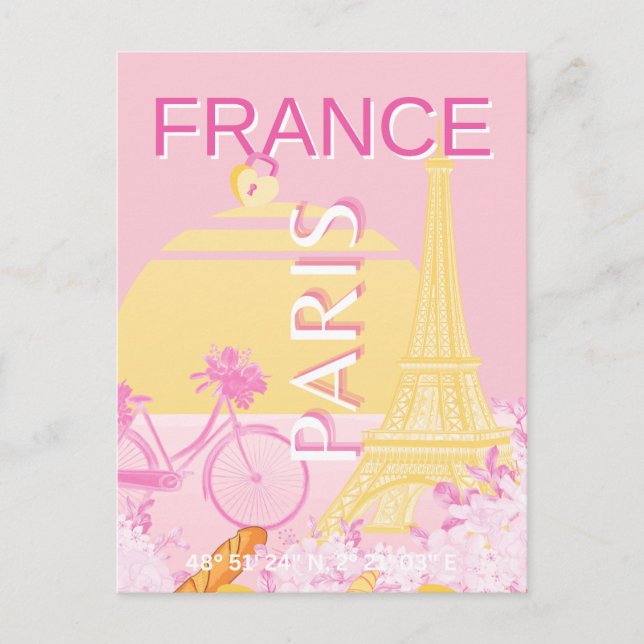 Paris, Frankrike, Travel Art, Preppy, Rosa Helg Vykort (Framsida)