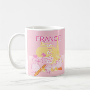Paris, Frankrike, Travel Art, Preppy, Rosa Kaffemugg