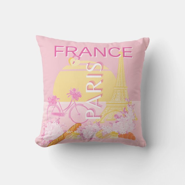 Paris, Frankrike, Travel Art, Preppy, Rosa Kudde (Framsida)