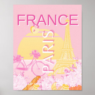 Paris, Frankrike, Travel Art, Preppy, Rosa Poster
