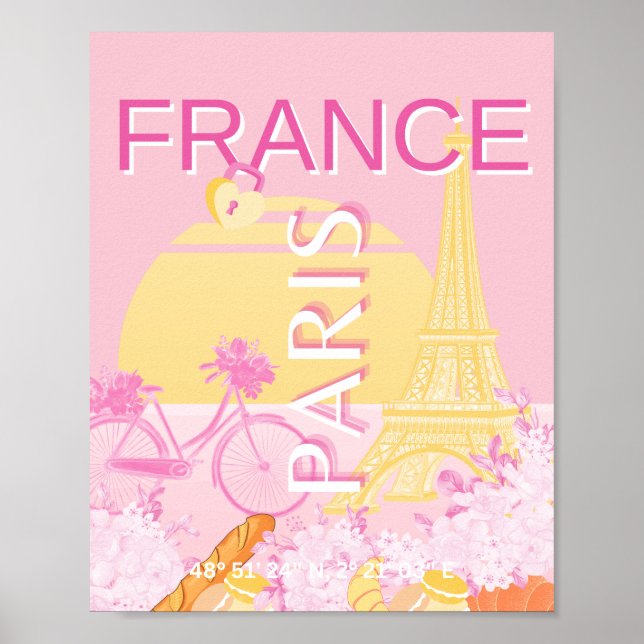 Paris, Frankrike, Travel Art, Preppy, Rosa Poster (Framsidan)