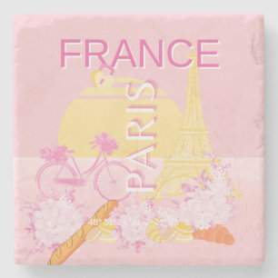 Paris, Frankrike, Travel Art, Preppy, Rosa Stenunderlägg