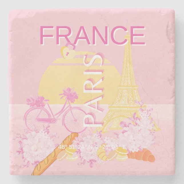 Paris, Frankrike, Travel Art, Preppy, Rosa Stenunderlägg (Framsidan)