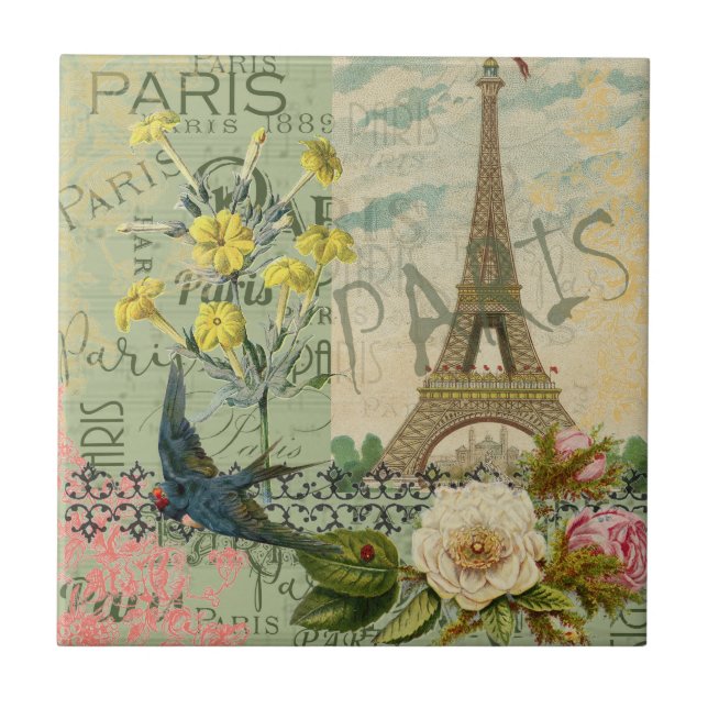 Paris Frankrike Travel Vintage Antique Art Paintin Kakelplatta (Framsidan)