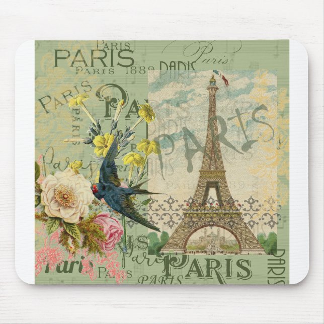 Paris Frankrike Travel Vintage Antique Art Paintin Musmatta (Framsidan)