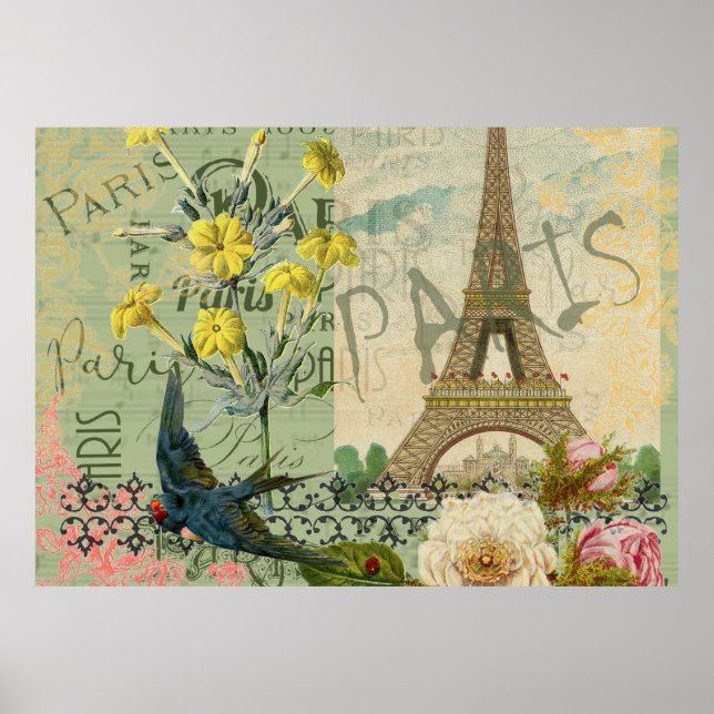 Paris Frankrike Travel Vintage Antique Art Paintin Poster (Framsidan)