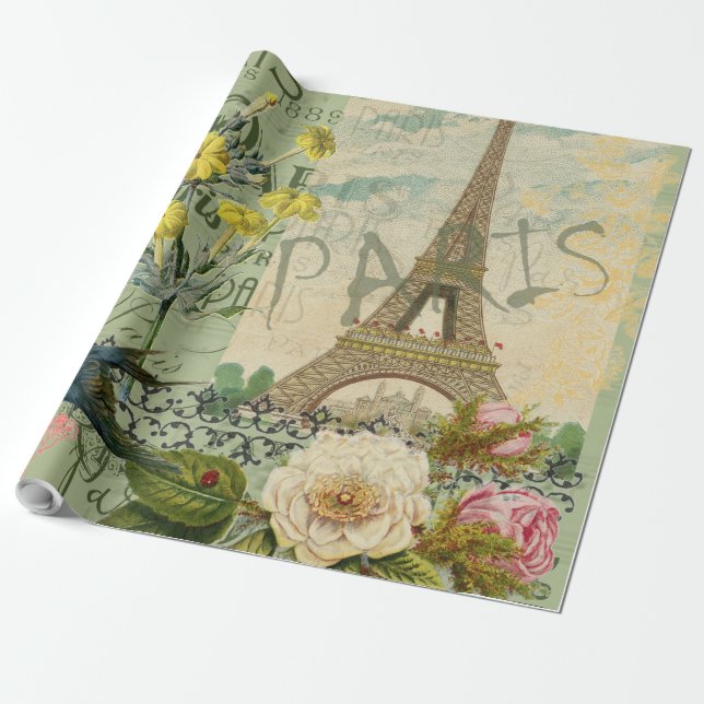 Paris Frankrike Travel Vintage Antique Art Paintin Presentpapper (Utrullad)