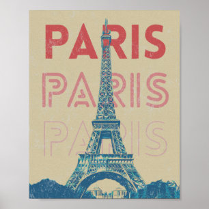 Paris Frankrike typografi och Eiffel torn Poster