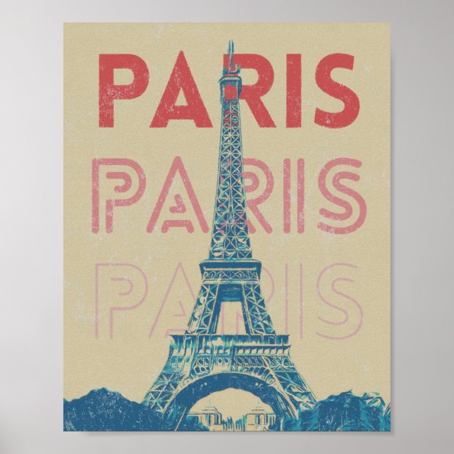 Paris Frankrike typografi och Eiffel torn Poster (Framsidan)