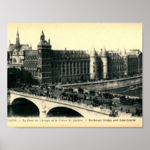 Paris, Frankrike, View, Exchange Bridge, Vintage Poster
