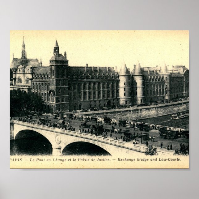 Paris, Frankrike, View, Exchange Bridge, Vintage Poster (Framsidan)