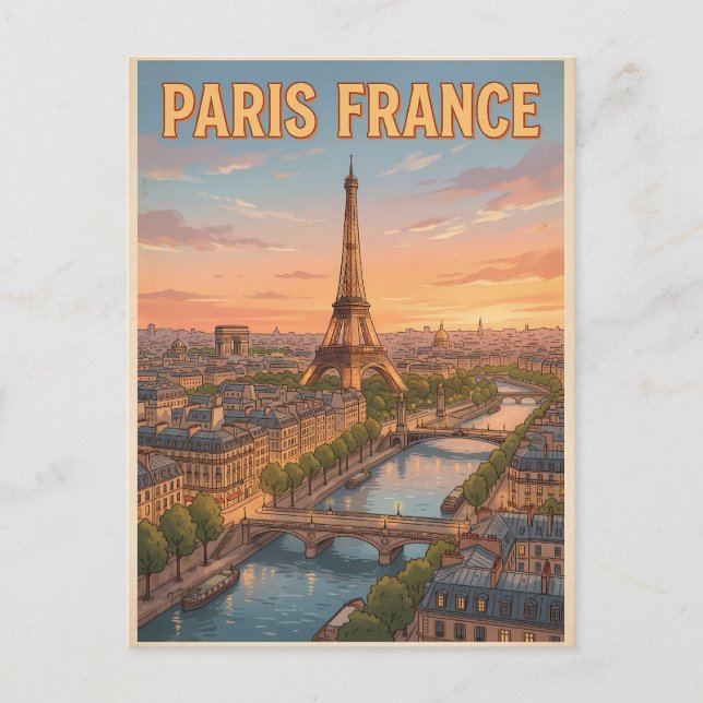 Paris Frankrike Vintage Anime Resa vykort (Framsida)