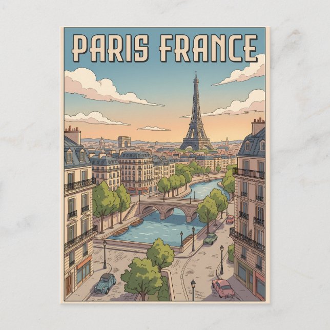 Paris Frankrike Vintage Anime Resa vykort (Framsida)
