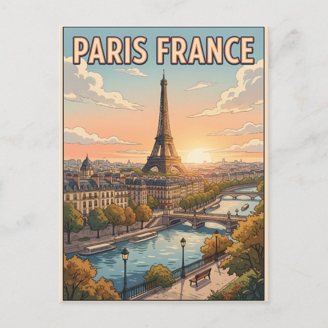 Paris Frankrike Vintage Anime Resa vykort (Framsida)