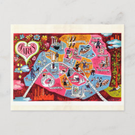 Paris Frankrike Vintage Colorful Karta Vykort