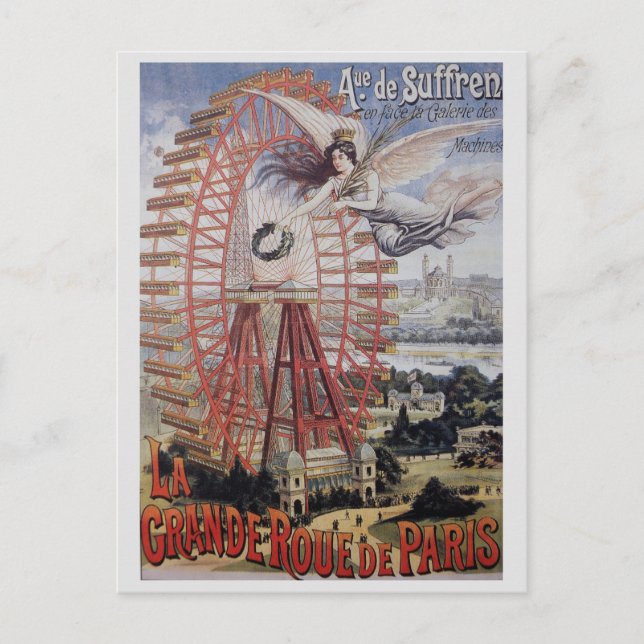 Paris Frankrike Vintage Ferris Wheel Vykort (Framsida)