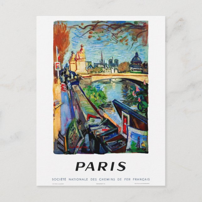 Paris Frankrike Vintage Resa Affisch Restaurerad Vykort (Framsida)