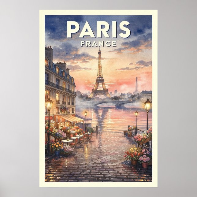 Paris Frankrike Vintage Resa Poster (Framsidan)