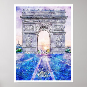 Paris Frankrike vintage resor akvarell Poster