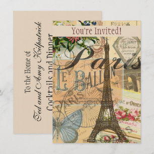 Paris Frankrike Vintage resor Colorful Artwork Inbjudningar