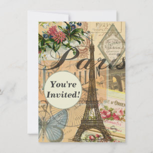 Paris Frankrike Vintage resor Colorful Artwork Inbjudningar