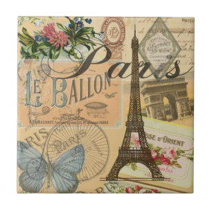Paris Frankrike Vintage resor Colorful Artwork Kakelplatta