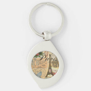 Paris Frankrike Vintage resor Colorful Artwork Swirl Silverfärgad Nyckelring